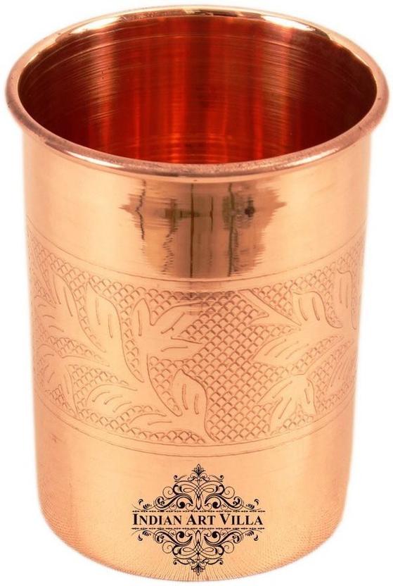 IndianArtVilla Copper Embossed Designer Glass Tumbler