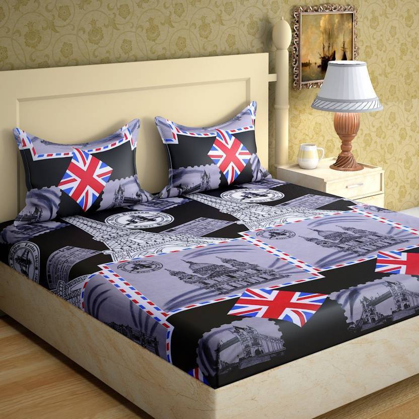 Anticca Polycotton Double Flat 120 TC 3D Printed 1 Bedsheet with 2 Pillow Covers
