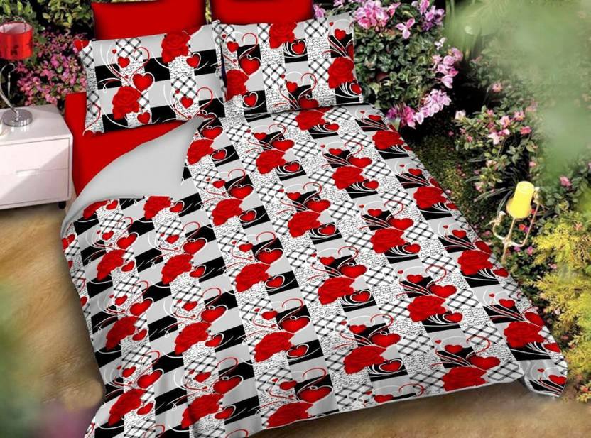 Anticca Polycotton Double Flat 120 TC 3D Printed 4 Bedsheets with 8 Pillow Covers
