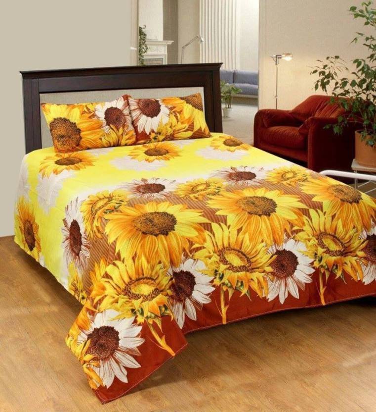 Anticca Polycotton Double Flat 120 TC Floral 1 Bedsheet with 2 Pillow Covers
