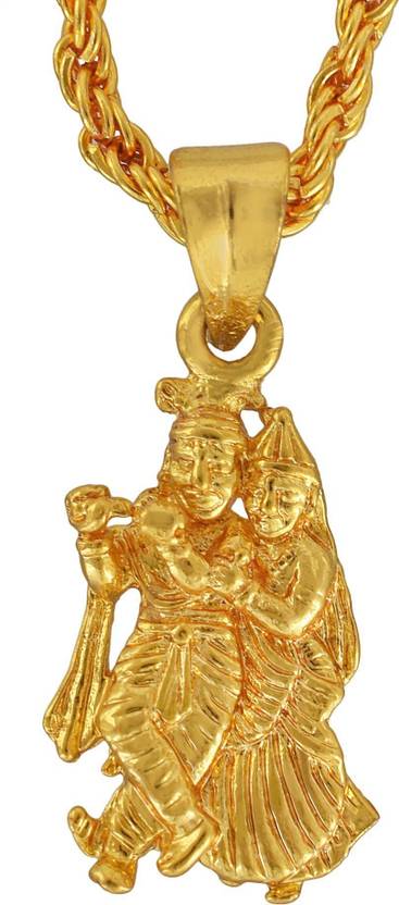 RN Gold Plated Brass Radha Krishna, Radha Govind, Small and Sober Stylish Hindu God Pendant Men and Women Gold-plated Brass Pendant