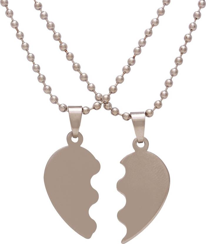 RN Stainless steel two parts Shiny an Buff broken heartshape chain pendant Lover and couple necklace Silver Brass Pendant