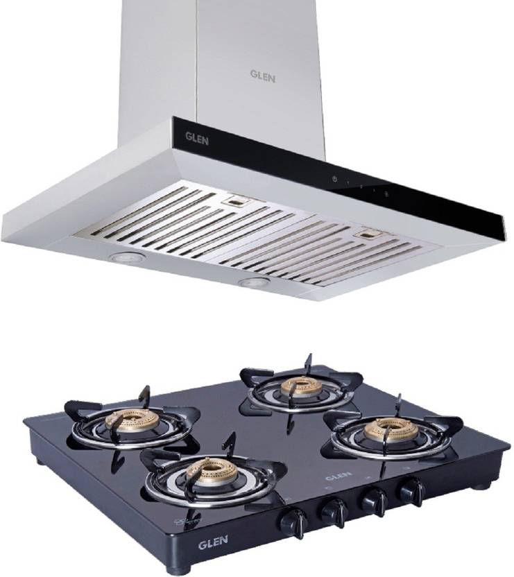 Glen 60 Cm 1000 M3/Hr Chimney With 4 Brass Burner Gas Stove Combo Wall Mounted Chimney Price in