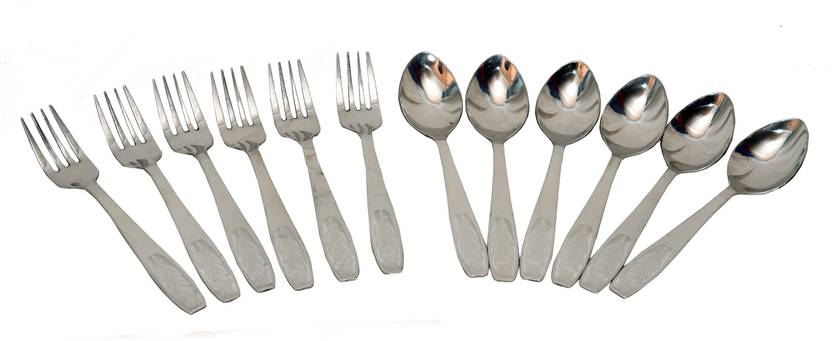LIMETRO STEEL Stainless Steel Table Baby Spoon & Fork Set of 12 Pcs Steel Cutlery Set