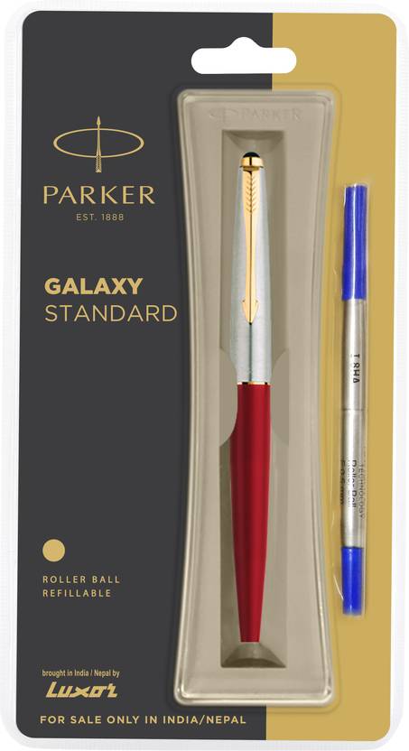 parker galaxy standard gold trim red body roller ball pen