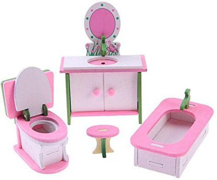 Chinatera Girls Pretend Play Toys Mini Wooden Furniture Diy Dolls