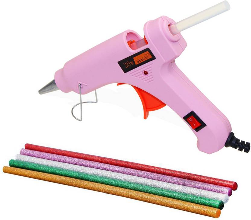 bandook GLUN PINK 20W 20WATT WITH 5 COLORED SPARKLE GLITTER STICKS Standard Temperature Corded Glue Gun