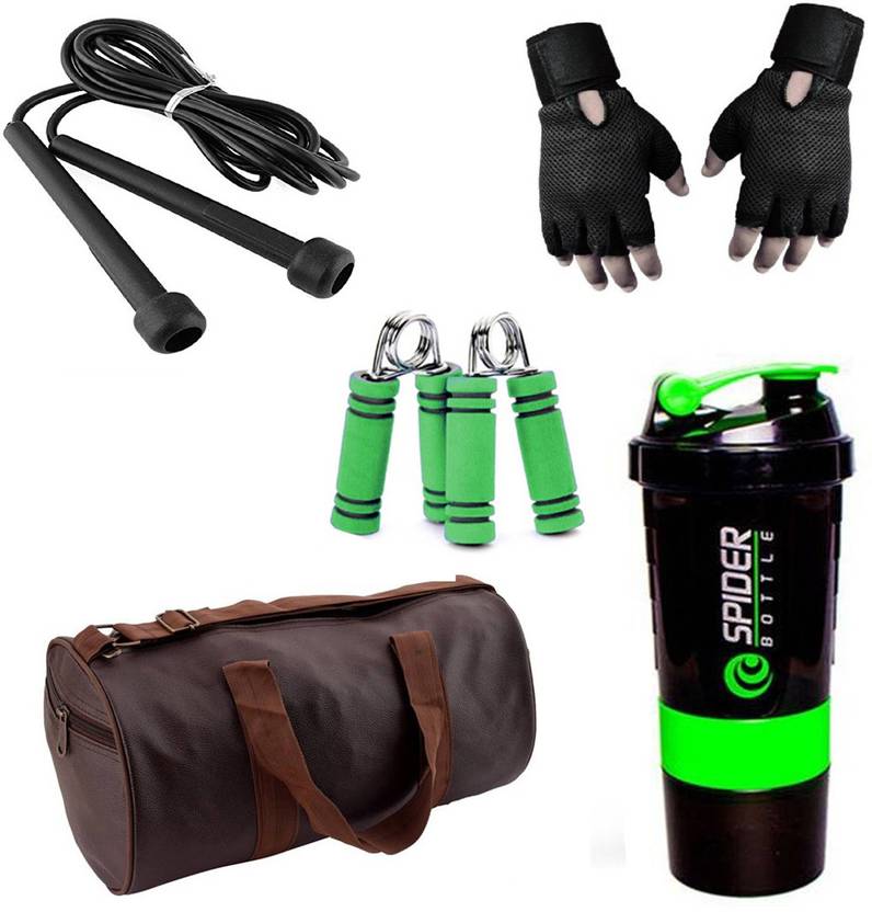 Rocket Sales Combo Of Leatherite (Brown) Gym Bag, Gloves (Black