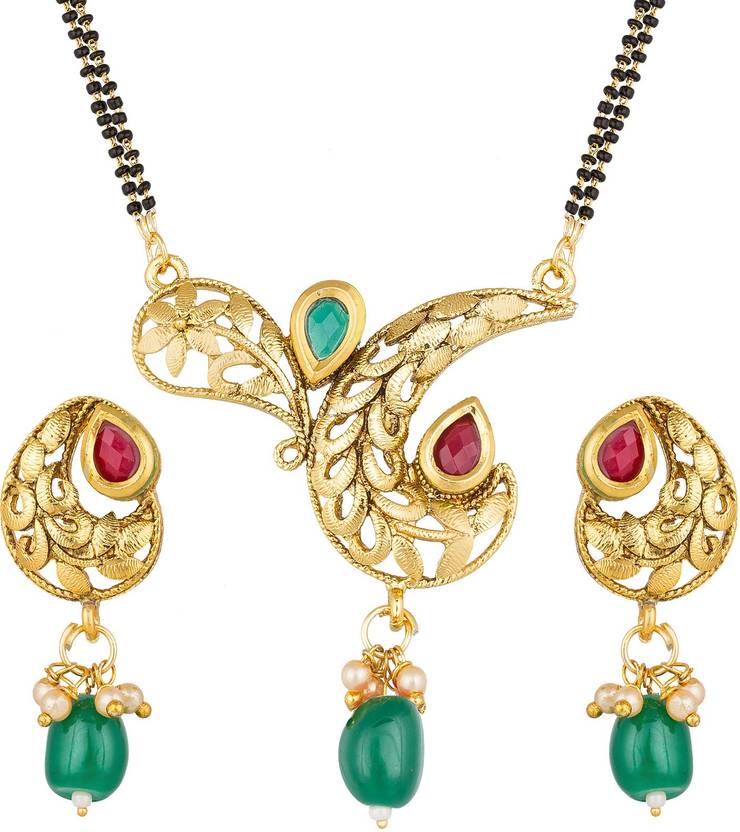 AADITA Metal, Alloy Gold-plated Green, Pink, Gold Jewel Set