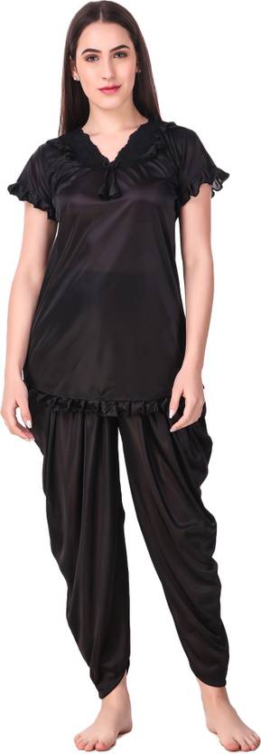 Bombshell Women Night Suit Set Black Solid