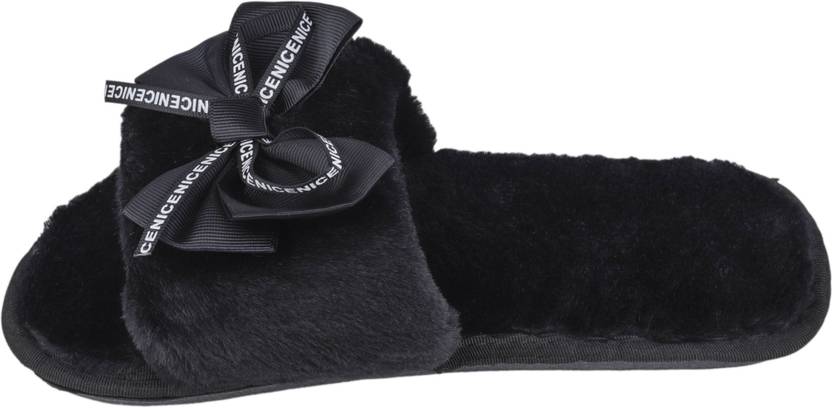 Fur Black Comfortable Indoor & Outdoor Slippers |Womens Flipflop |Womens Fancy Slippers |Girls Slippers flip Flop Slides  (Black 4.5)
