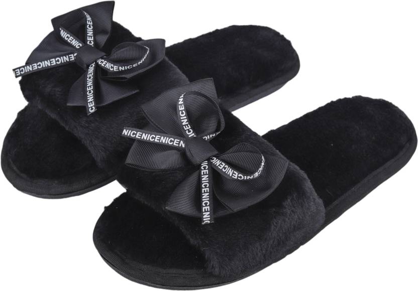 Fur Black Comfortable Indoor & Outdoor Slippers |Womens Flipflop |Womens Fancy Slippers |Girls Slippers flip Flop Slides  (Black 4.5)