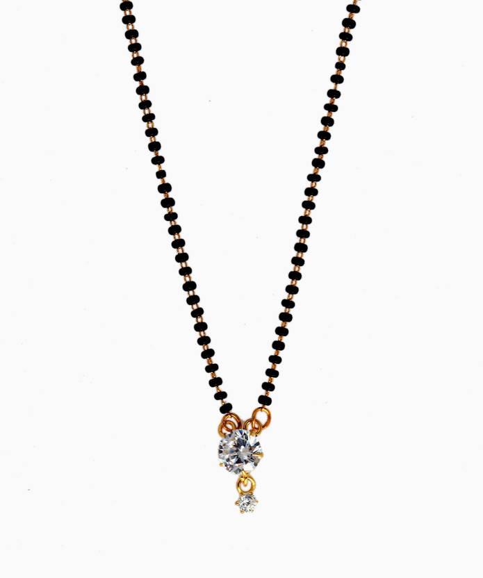 Anahat collection High Gold Plated Designer American Diamond Circle Single Stone Alloy Mangalsutra
