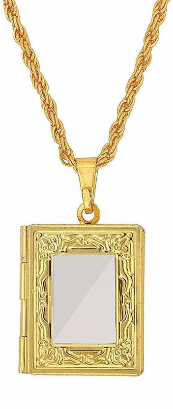 BRBRIK Gold Covered Mirror Front, Photo Added, Love Images Couple Pendant Locket for Men and women Gold-plated Alloy Pendant