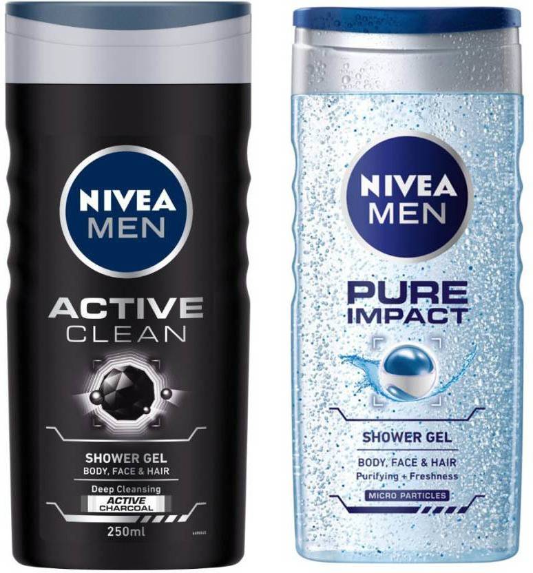 Nivea Pure Impact Shower Gel (250ml) & Men Active Clean Shower Gel (250