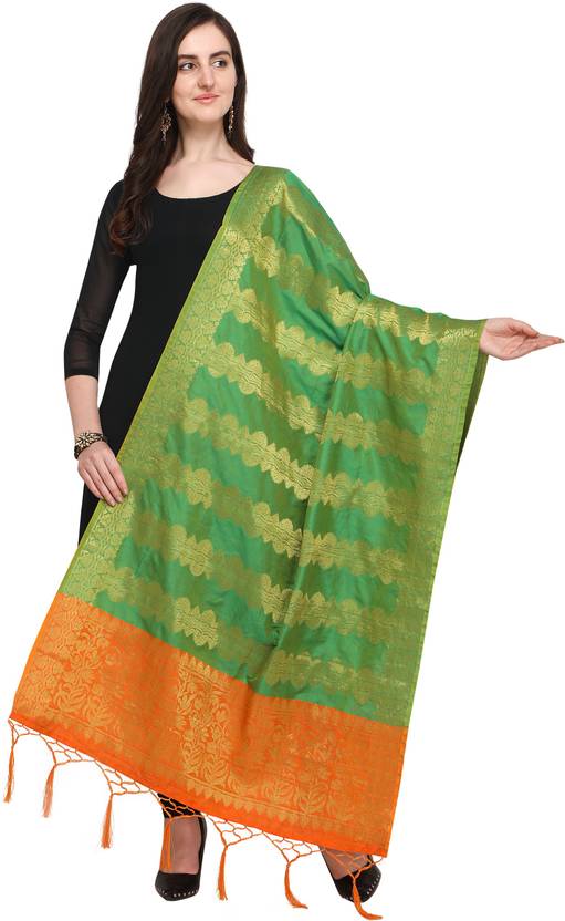 Kimisha Silk Blend, Pure Silk Woven Green Women Dupatta