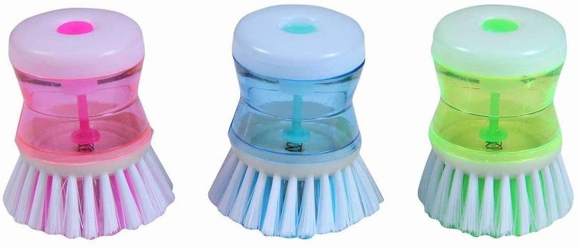 AMMEDARSHAN Dish/Washbasin Plastic Cleaning Brush with Liquid Soap Dispenser Plastic Wet and Dry Brush