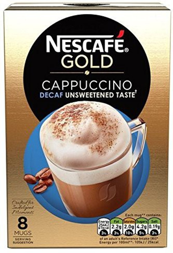 Nescafe Gold Cappuccino Decaf Unsweetened Taste 8 Mugs, 120g