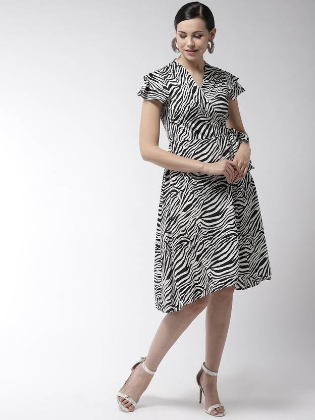 STYLESTONE Women High Low White, Black Knee Length Dress
