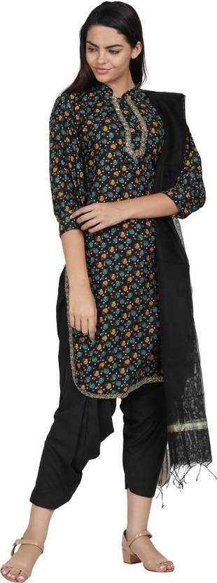 Amodini Cotton Blend Printed Black Women Dupatta