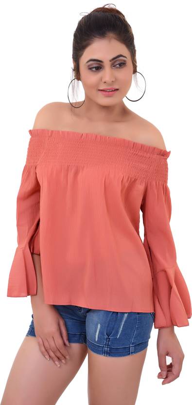 Casual Slit Sleeves Solid Women Pink Top