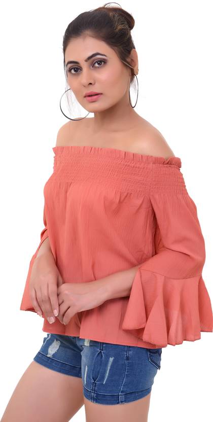 Casual Slit Sleeves Solid Women Pink Top