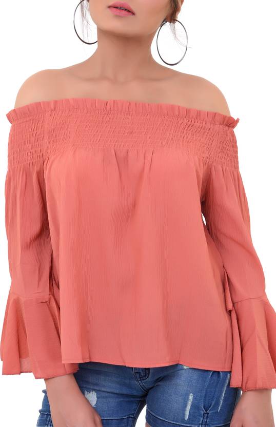 Casual Slit Sleeves Solid Women Pink Top
