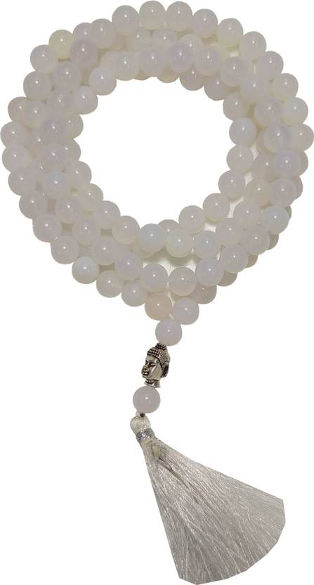 ALDOMIN Aldomin Original & Natural Energized White Hakik (Agate) 108 Bead Healing Crystal Rosary, Necklace, Mala (Bead Size 8 MM) Agate Crystal Necklace