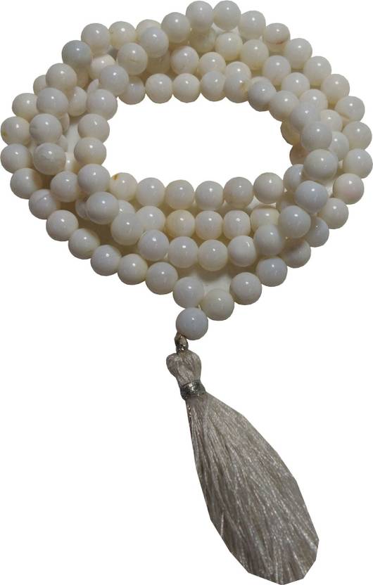 ALDOMIN Aldomin Natural Energized White Hakik (Agate) 108 Bead Agate Crystal Necklace