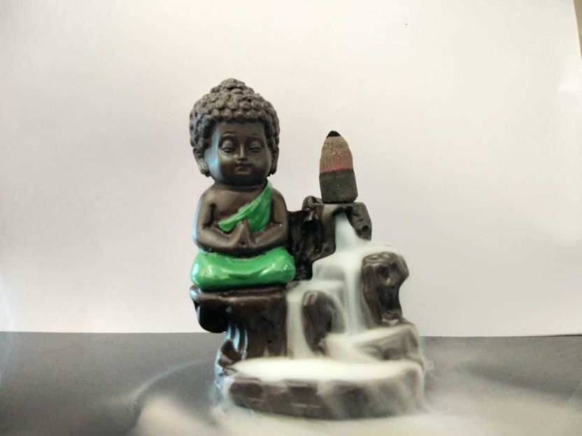 BECKON VENTURE Handicrafted Meditating Monk Buddha Smoke Backflow incense burner with 10 Smoke Backflow Incense Cone in Incense Sticks|decoration items for house|handicraft home decor|showpiece figurine|smoke fountain|buddha smoke fountain|Smoke waterfall fountain | Home Decor showpiece|table decorations items| handicraft items in Showpieces & Figurines|decorative items |Buddha Statue for Car Dashboard, Gifts And Home |Statues|statue for car|statue of gods| Showpiece gift sets| Showpiece & Figurnies |Showpieces in home| Decorative Showpiece - 11 cm