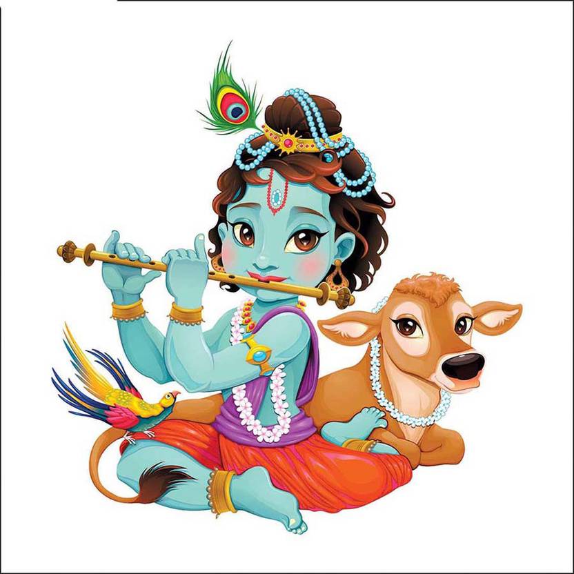 AH Decals 7 cm Lord Krishna Flut NonReusable Sticker Price in India