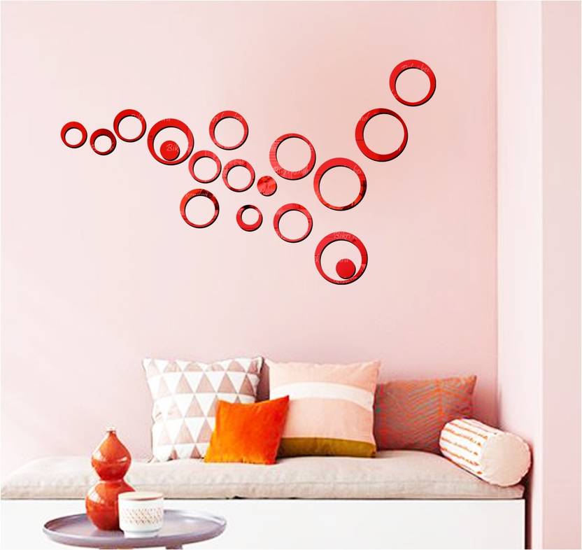 Bikri Kendra 100 cm red rings 18 - 3D acrylic Mirror wall stickers Self Adhesive Sticker