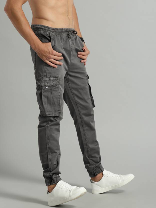 Men Regular Fit Grey Pure Cotton Trousers