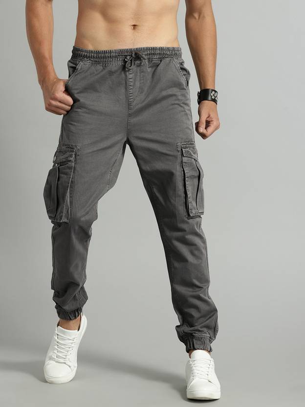 Men Regular Fit Grey Pure Cotton Trousers