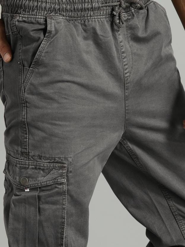 Men Regular Fit Grey Pure Cotton Trousers