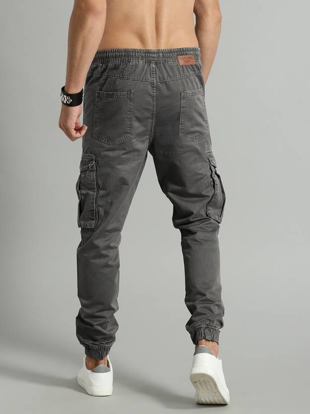 Men Regular Fit Grey Pure Cotton Trousers