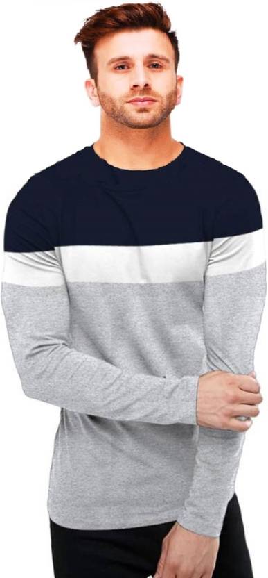 Azy Fabrics t shirt tshirt for men casual tees full sleeve tshirts boys mens Men Colorblock Round Neck Cotton Blend Multicolor T-Shirt