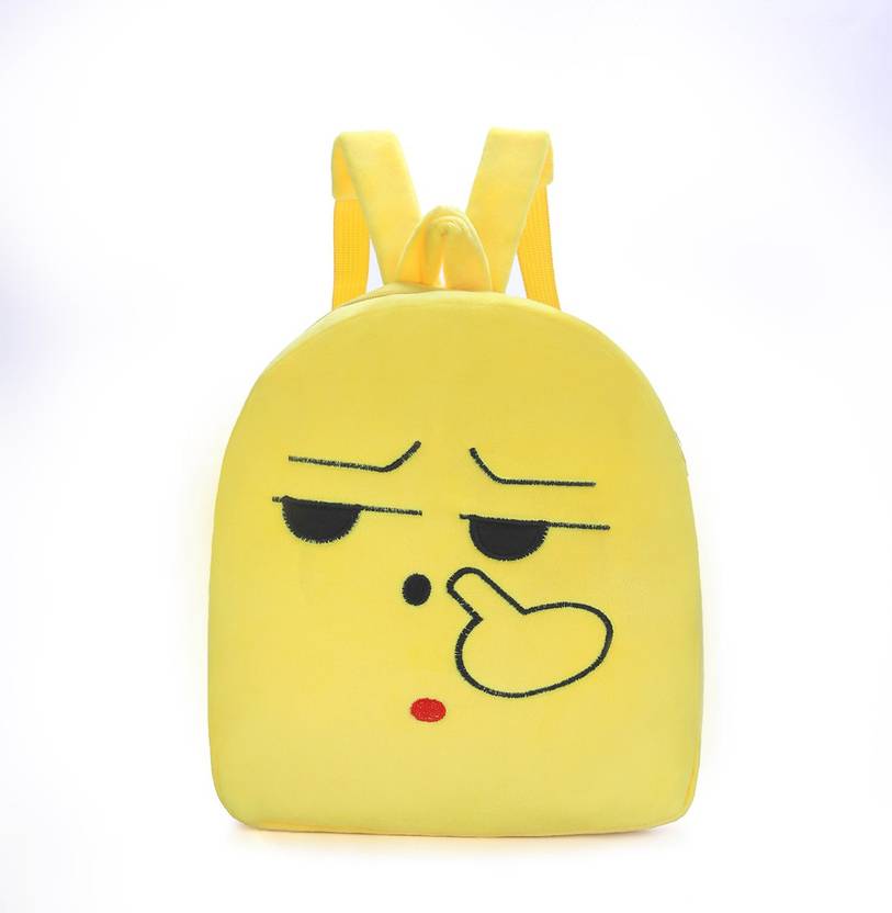 Tinytot Yellow Smiley Velvet School Backpack for Play School Nursery Kids, Age 2 to 5 Waterproof School Bag