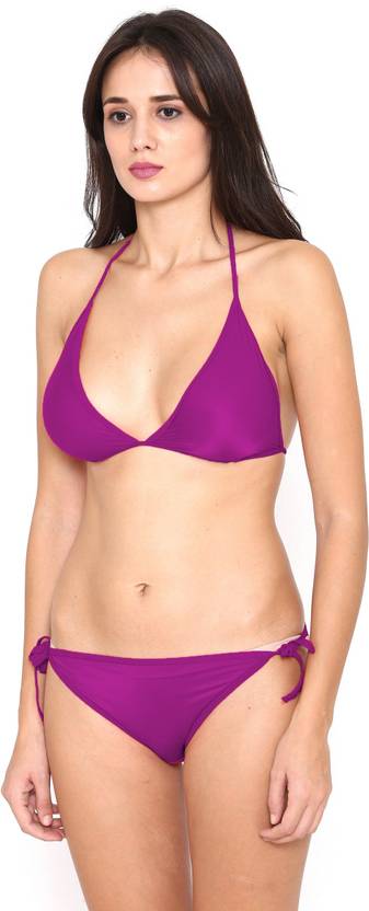 BROIDEN Bra & Panty Set Solid Purple Lingerie Set