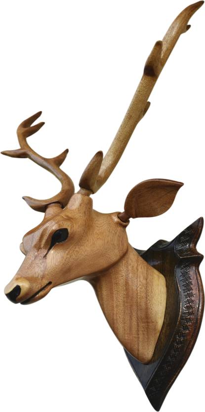 BK. ART & CRAFTS decor item “DEER HEAD”60 cm high with horns – wooden handicraft showpieces product for wall decoration. Decorative Showpiece  -  60 cm