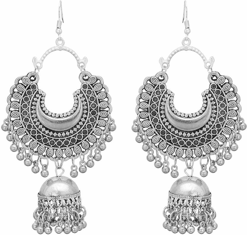 Shining Angel Afghani Oxidized Silver Chandbali Jhumki for Women and Girls Alloy Chandbali Earring, Jhumki Earring, Hoop Earring
