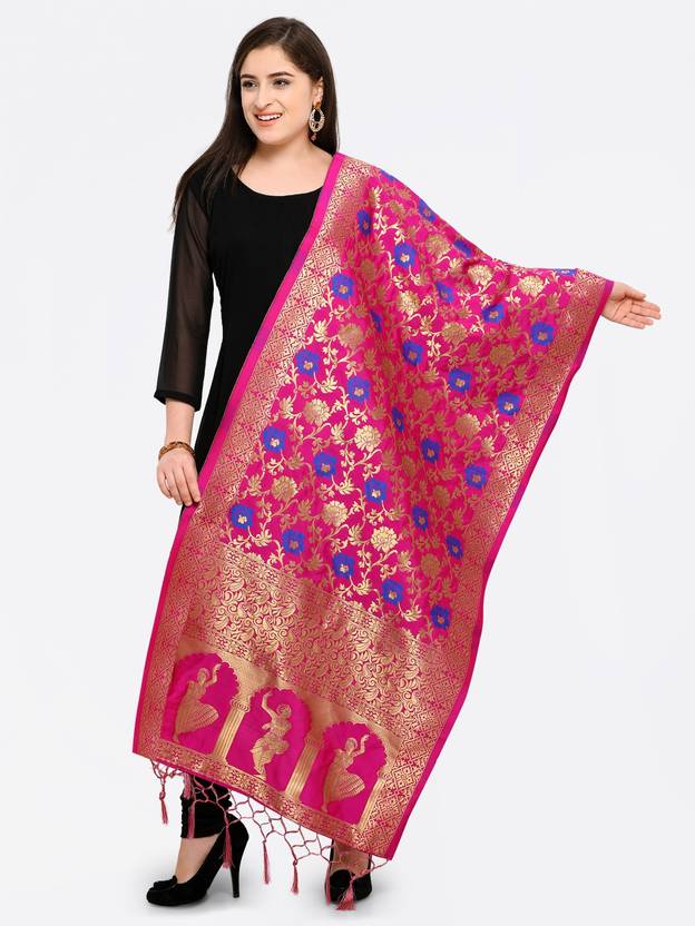 Kimisha Silk Blend Woven Pink Women Dupatta