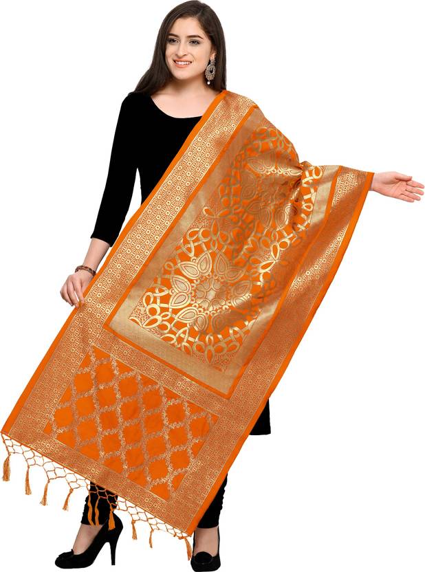 Kimisha Silk Blend Woven Orange Women Dupatta