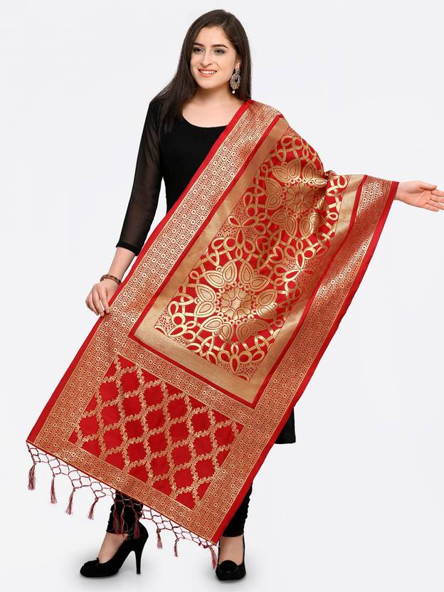 Kimisha Silk Blend Woven Red Women Dupatta