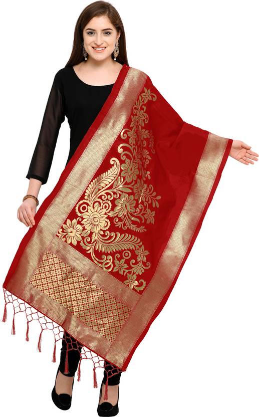 Kimisha Silk Blend Woven Red Women Dupatta