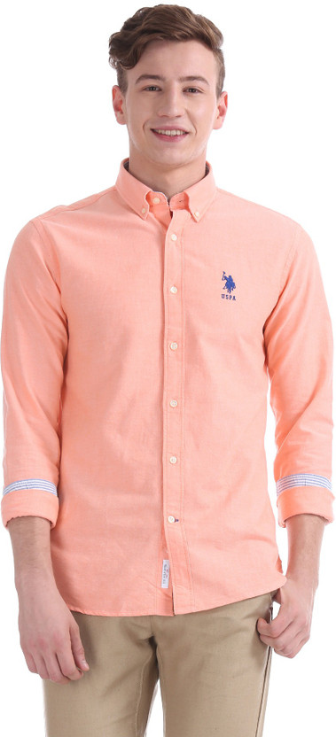 U.S. POLO ASSN. Men Solid Casual Orange 