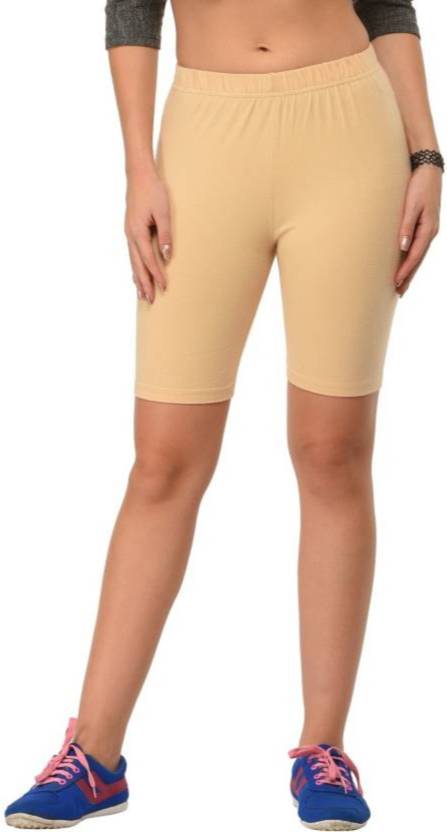 Attirezone Solid Women Beige Gym Shorts