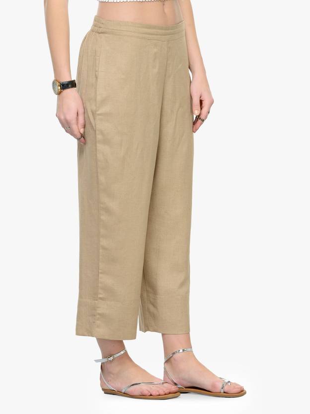 Varanga Women Regular Fit Beige Viscose Rayon Trousers