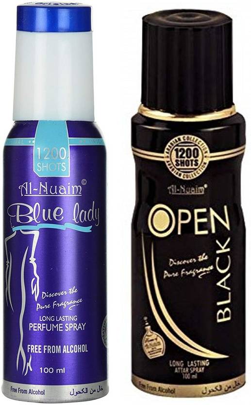 Al Nuaim Blue Lady & Open Black Perfume Spray 1200 Shots Deodorant