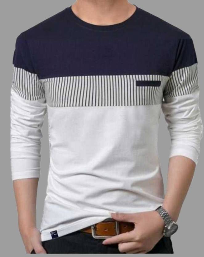FastColors Striped Men Round Neck White, Blue T-Shirt - Buy FastColors ...